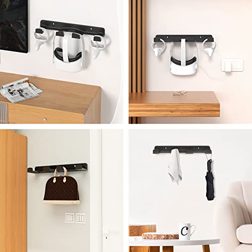HomeMount VR Wall Mount Storage Stand Hook-for Meta/Oculus Quest 2/Quest/ Rift/ Rift S/ Valve Index/ HTC Vive/ HP Reverb G2/ Playstation VR Headsets, Gaming Controller Hanger Space Saving（Black） - color: Black