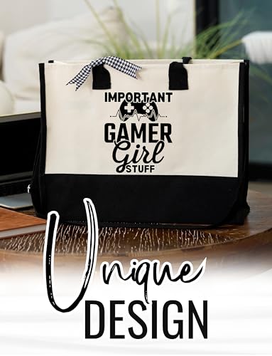InnoBeta Gamer Gifts for Women & Gamer Girls, Canvas Tote Bag on Christmas or Birthday, Tote with Top Zipper Closure and Shoulder Strap