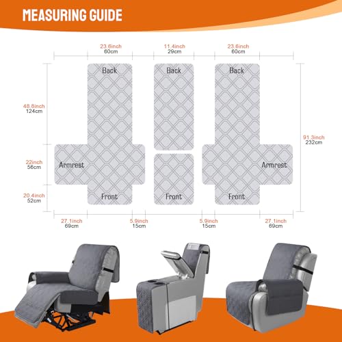 VANSOFY Loveseat Recliner Cover with Console 100% Waterproof Sofa Slipcovers Non-Slip Reclining Couch Cover Split Sofa Covers Furniture Protector for Pets, Dogs(Dark Gray) - color: Dark Gray