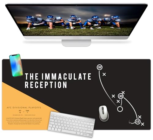 French KOKO Large Pittsburgh Football Desk Mat for Desktop – XL Black and Gold Desk Pad Mat Featuring The Immaculate Reception Play, Man Cave Office Decor, Football Fan Gift - Immaculate Reception - color: Pitt Football: The Immaculate, size: 16.5" x 36"