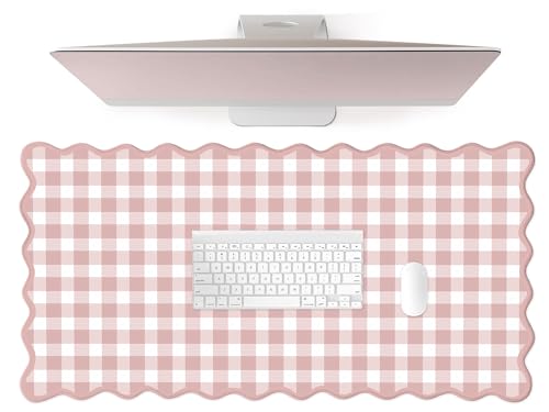 Scalloped‌ Pink Checkered Gingham Desk Mat Cute Pastel Large Mouse Pad Kawaii Cottagecore ‌Vintage‌ Girly Laptop Keyboard Computer Mat Pad Aesthetic Cozy Office Desk Decor for Women - color: A4-dusty Rose