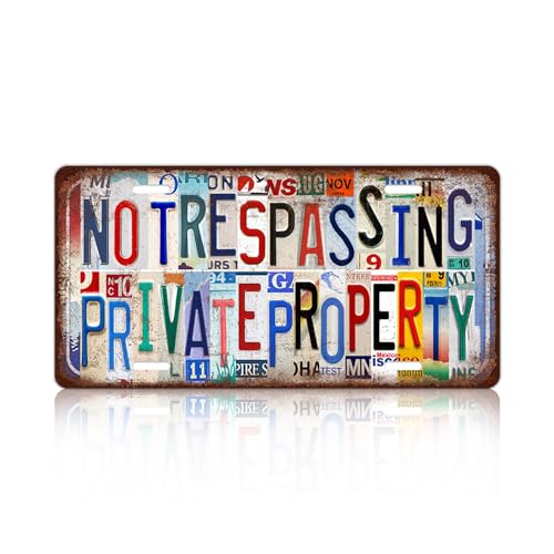 Vintage License Plate Wall Decor Metal Tin Sign for Bar Home Bedroom | No Trespassing Private Property - color: A-07