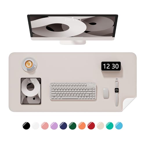 Desk Pad, 23.6" x 13.8" PU Leather Non-Slip Desk Mat Large Mouse Pad for Desktop, Waterproof Laptop Computer Writing Mat for Office, Home, Work, Gaming, Beige Gray - color: Beige Gray, size: 23.6" x 13.8"