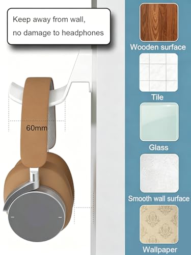 2-Pack Wall Mount Headphone Hanger, Adhesive Screw-in Headset Holder Hook, Under Desk Curved Headphone Stand for Gaming PC, PS5, Xbox Accessories, White - color: White A(2 Pack)