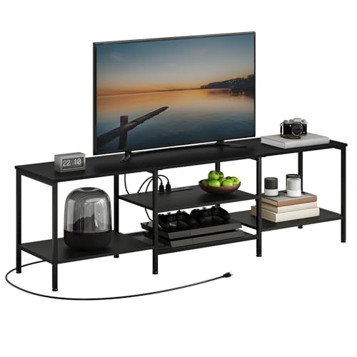 HOOBRO TV Stand with Power Outlets to 75 Inches, TV Console Table with Open Storage Shelves Cabinet, Industrial Media Entertainment Center for Living Room Bedroom, Black BB80DS01 - color: Black, size: 70.9 Inch