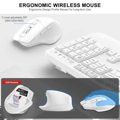 Wireless Keyboard and Mouse Combo, 2.4G Full Size Wave Keys Ergonomic Keyboard with Wrist Rest and 3-Level DPI Adjustable Wireless Ergonomic Mouse for Windows, Mac OS Desktop/Laptop/PC(White) - color: White