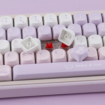 Tsungup MOA PBT Keycaps, Purple 143 Keys Cute Soft Simple Custom Keycaps Dye Sub Key Caps Keyboard Keycap Set for MX Switches Mechanical - color: Purple