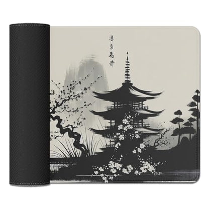 Cherry Blossom Mouse Pad Desk Mat Japanese Computer Pad (27.5X11.8 in) | Non-slip base, high-density smooth surface with no stuttering,Washable and colorfast,suitable for office, study, and gaming - color: ink wash cherry blossom