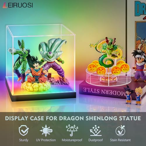 Shenron Acrylic Display Case, Clear LED Display Case Box for Dragon Shenlong Statue, Dragon Balls & Figure with Holder Stand, Dustproof Protective Showcase - Kids Birthday Christmas - size: Dragon Display Case 10.63x10.63x9.84in