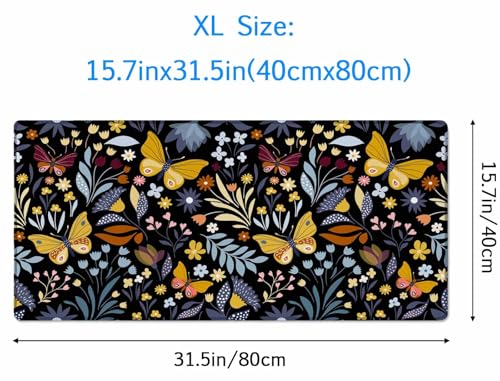 Mouse Pad Gaming, Large Mouse Pads for Desk, Keyboard Mouse Mat Desk Pad, Non-Slip Rubber Base with Stitched Edges Mousepad, 31.5x15.7in Butterflies and Flowers - color: Butterflies and Flowers, size: 31.5L x 15.7W inches