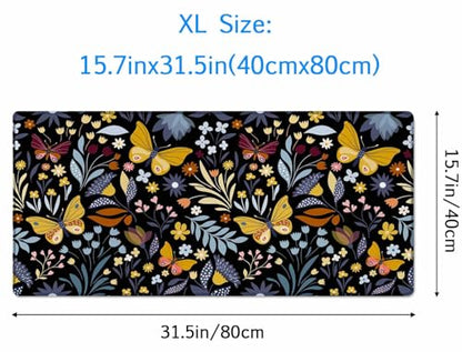 Mouse Pad Gaming, Large Mouse Pads for Desk, Keyboard Mouse Mat Desk Pad, Non-Slip Rubber Base with Stitched Edges Mousepad, 31.5x15.7in Butterflies and Flowers - color: Butterflies and Flowers, size: 31.5L x 15.7W inches