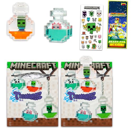 Minecraft Tsunameez Blind Bag Keychains Series 2 Bundle - 2 Pack Tsunameez Minecraft Keychains Mystery Collection Plus Stickers, More | Collectable Video Game Merchandise