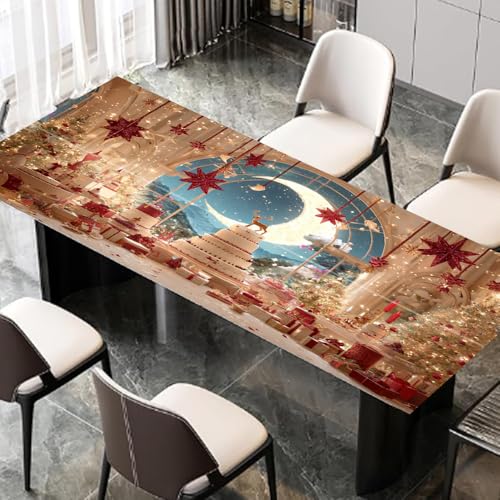 Christmas Winter Wonderland Desk Sticker, Reindeer Moon Star Desktop Decor, Waterproof Table Surface Protector for Home Office, 39.37x23.62 Inch - color: Colorful186