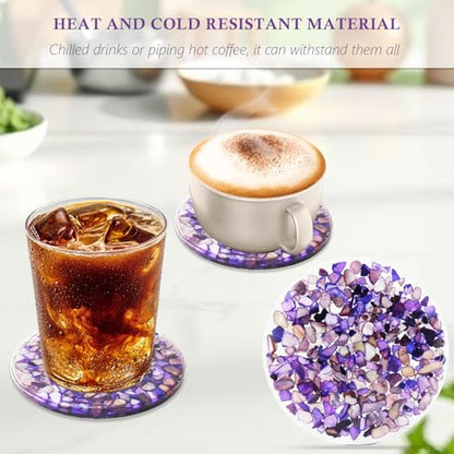 Drinks Coasters Resin Cup Mat: 4 pcs Coaster with Seashells for Table Desktop Counter (4, Purple) - color: Purple