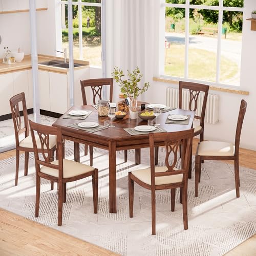 LAUSAINT HOME Board Game Table with Removable Table Top, 59” Play Area, Hexagon Gaming and Dining Table with Play Mat, Detachable Cup Holders and Trays for 6 Players, for Card, DND and Poker, Walnut - size: Hex Table