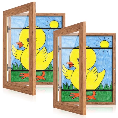 [2-Pack] Kids Art Frames, 8.5x11 Front Opening Kids Artwork Frames Changeable, Dark Woodgrain Artwork Display Storage Frame for Wall, Holds 50 Pcs, for 3D Picture, Crafts, Children Drawing, Hanging - color: Dark Woodgrain, size: 8.5x11"