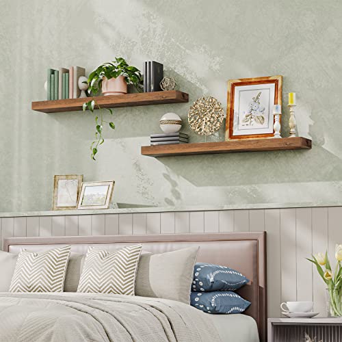 HOOBRO Floating Shelves for Wall, Wall Mounted Shelf Set of 2, 47.2" Hanging Shelf with Invisible Brackets, for Wall Storage in Bathroom Bedroom Kitchen Living Room Office, Rustic Brown BF120BJP201 - color: Rustic Brown, size: 47.2 Inches