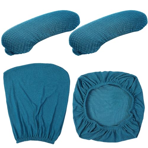 Tallew 4 Pcs Office Chair Covers Set Computer Universal Protective Stretchable Chair Seat Covers Desk Armrest Slipcovers Pads Office Cushion Backrest for Rotating (XL,Emerald Green) - color: Emerald Green