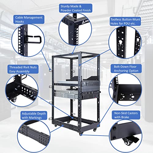 AEONS 22U 4-Post IT Open Frame Server Rack 19 Inch Depth-Adjustable (22" to 40") Network Equipment AV Gear w/Casters and Cable Management - style: 22U-4Post