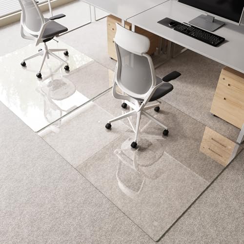 Tempered Glass Chair Mat 55"x46" – Ultra-Clear Office Chair Mat for Hardwood Floors & Low-Pile Carpets – Heavy-Duty 0.2" Scratch-Resistant Surface with Non-Slip Pads – Supports 1,000 lbs - size: 55"x46"