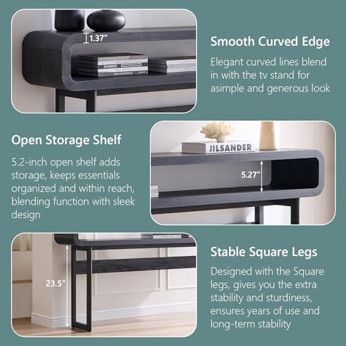 IFGET 63-Inch Long Console Table, 31.5" Tall Modern Entryway Table with Open Storage Shelf, Curved Profile Design, Narrow Wood Sofa Table Behind Couch Table for Living Room, Hallway, Foyer, Dark Grey - color: Dark Grey