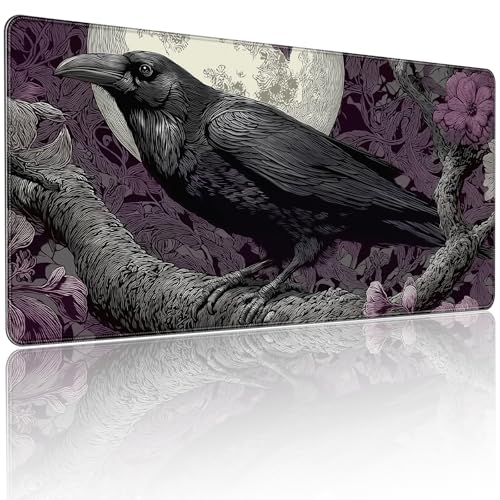 XXL Gaming Mouse Pad, Gothic Raven Moon Design with Purple Floral, 35.4 x 15.7 Inches, Non-Slip Rubber Base, Waterproof Surface，A Keyboard and Mouse Accessory Suitable for Home Gaming and Work. - color: Gothic-style Crows and Moon
