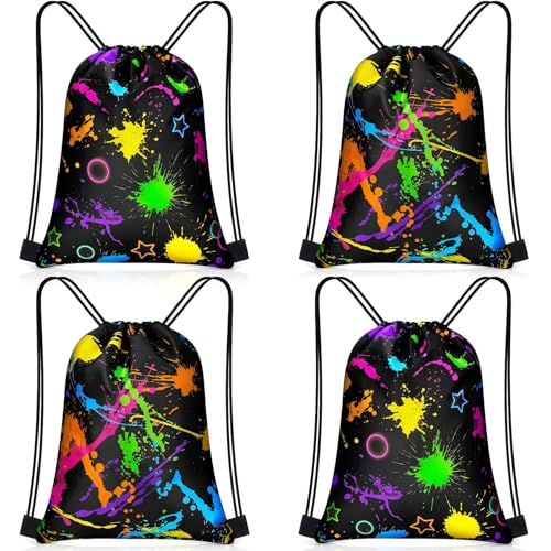 Yiyiring 16 Pcs Glow In The Dark Gift Bags Neon Treat Drawstring Bags Party Supplies for Light Birthday Party Travel Camping Supplies Decorations (Glow) - style: Glow
