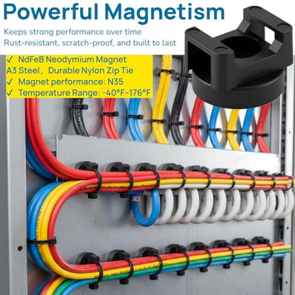 225-Pc Magnetic Cable Ties Set,Magnetic Zip Tie Mounts & Cable Ties | Magnetic Wire Holder, 25 Magnetic Cable Holders & 200 Zip Ties, Magnet Cable Tie Mounts for Cables, Wires, Cords, Hoses-22 mm - size: 22mm