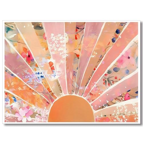 Abstract Sunrise Canvas Wall Art, Boho Orange Blush Sun Poster,Horizontal Boho Sun Print,Watercolor Floral Painting Sunshine Wall Decor 12x16in Unframed - color: Sunrise Unframed, size: 12"L x 16"W