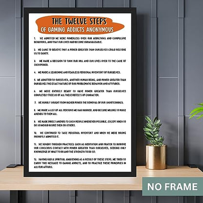 The 12 Steps of of GAA Gaming Addicts Anonymous Poster for Addiction Recovery - Twelve StepsGaming Addicts Anonymous Quotes Print - Addiction Therapy & Recovery - 11x17 in. LAMINATED - No Frame