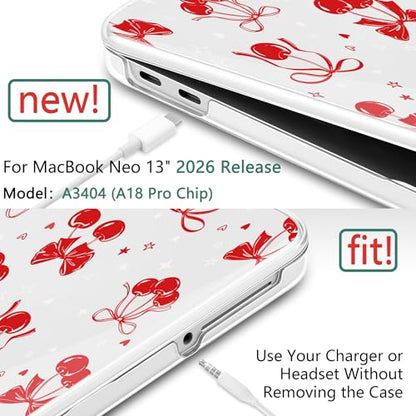 DONGKE Compatible with MacBook Neo 13 Inch Case 2026 A3404 A18 Pro chip & Touch ID, Plastic Hard Shell with Keyboard Cover, Screen Protector & Dust Plugs, Cherry & Bow - color: Cherry & Bow