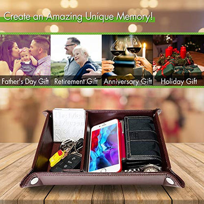 Valet Tray for Men and Women - PU Leather Nightstand Organizer with Desk Catchall Tray, Dresser Box for Keys, Jewelry