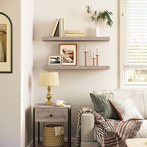 HOOBRO Floating Shelves for Wall, Wall Mounted Shelf Set of 2, 31.5" Hanging Shelf with Invisible Brackets, for Wall Decor Storage in Bathroom Bedroom Kitchen Living Room Office, Greige BG80BJP201 - color: Greige, size: 31.5 Inches