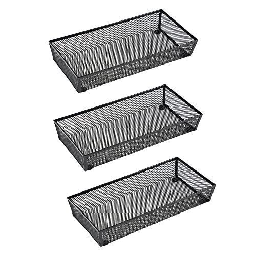 BYCY 3 Pack Mesh Flatware Drawer Organizer for Kitchen/Office/Home Tools,Spoon Knife Fork Organizers Box Utensil Tabletop Storage Tray (12 x 6 x 2 Inch) - color: 12x6-3P-Black