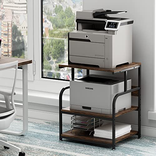 Fannova Large Printer Stand with Adjustable Storage Shelf, 3 Tier Printer Cart with Wheels for Home Office Organization, Rolling Table Stand for Heat Press Mini Fridge, Industrial Style - color: Rustic Brown, size: 23.6"W x 18.9"D x 30"H