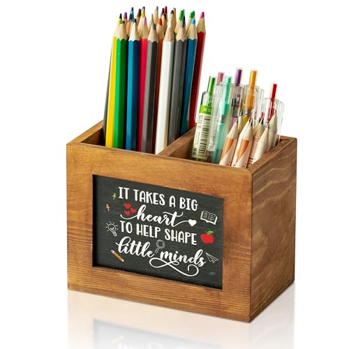 MALLMALL6 Blackboard Teacher Appreciation Gifts Pencil Holder Square Shape Pen Holder for Teacher, Wooden Desktop Organizer Birthday Xmas End of Year Gifts for School Office Classroom Decor - style: Blackboard