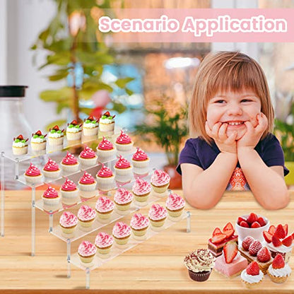 5 Tier Acrylic Stands for Display, Clear Display Stand Risers Shelf for Cupcakes Perfumes Figurines, Tabletop Cupcake Stand for Decorating & Organizing (15.7”x12.6”x9.8”)