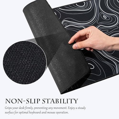 ALOANES Waterproof Mouse Pad with Durable Stitched Edge, Gaming Keyboard, Non-Slip Rubber Base, Extended Desk pad for Gamer, Office& Home, Black Topographic Map Mousepad 3XL(35.43"x15.74"x0.12") - color: 02- Topographic Map Black, size: 3XL(35.4" x 15.7")