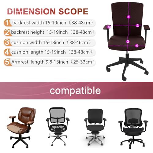 Tallew 4 Pcs Office Chair Covers Set Computer Universal Protective Stretchable Chair Seat Covers Desk Armrest Slipcovers Pads Office Cushion Backrest for Rotating(Dark Brown) - color: Dark Brown