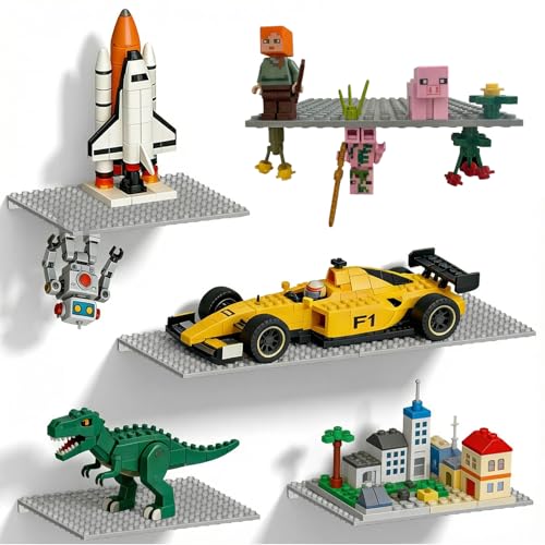 TERDEWE 6 Pack Floating Shelves for Wall Compatible with Lego Building Bricks,16x13 Studs for Display and Protect Completed Legos Projects, Dual-Sided Display Shelves for Room Decor Grey - color: Grey