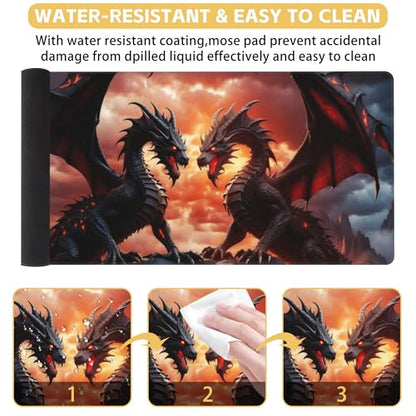Dragon Desk Mat Large Mouse Pad Gaming Mousepad 31.5 x 15.8 in | Desk Pad for Keyboard and Mouse, Large Non-Slip Rubber Base Mousepad Desk Mat with Stitched Edges for Gaming Office - color: Dragon