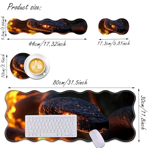 Bxgolkgd Desk Mat Set,Mouse Pad with Keyboard Wrist Rest & Mouse Wrist Rest,Wave-Shaped Design,Non-Slip Rubber Base,Ergonomic Desk Mat for Home,Office,Gaming,Flame and Python - color: Flame and Python