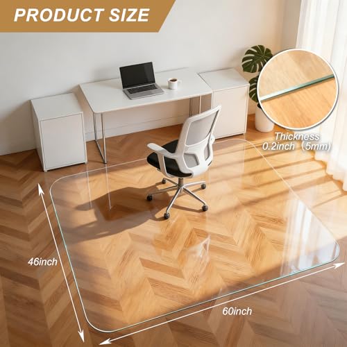 Vicwe Glass Chair Mat for Carpet,46"x60" Tempered Glass Office Chair Mat,1/5" Thick Glass Chair Mat with Rounded and Polished Edges,Smooth Glide for Carpet & Hardwood Floor Protection - size: 46"x 60"x 1/5"Thick