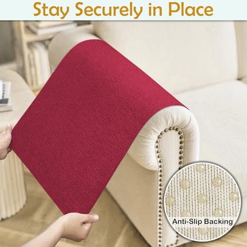 Couch Arm Covers, Waterproof Armrest Cover for Sofa, Loveseat, Armchair, Non-Slip Recliner Arm Cover, Sofa Arm Covers, Headrest Cover, Arm Chair Covers Set of 2 (Burgundy, 24"×20") - color: Burgundy, size: 24" x 20" - 2 pcs