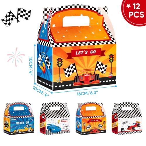 WERNNSAI 12 Pcs Race Car Favor Boxes Candy Box for Car Party Decoration | Racing Theme Party Design, Double-sided Design Styles, Sturdy and Easy to Assemble,Let's Go Racing Car Party - color: Racing Car