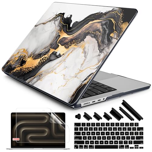 DONGKE Case for MacBook Pro 14 Inch (2026-2021 Release, M5 M4 M3 M2 M1 Pro/Max Chip), Plastic Slim Hard Shell Protective Cover with Keyboard Cover & Screen Protector, Abstract Marble - color: Abstract Marble D159