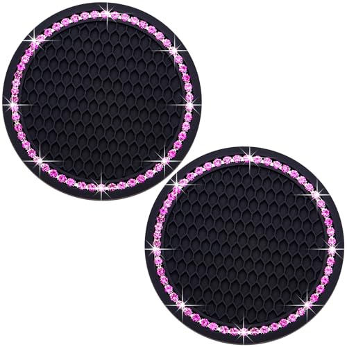 2PCS Bling Cup Holder Coaster, 2.75 Inch Auto Car Cup Holder Insert Coasters, Soft Silicone Anti-Slip Shockproof, Universal Vehicle Interior Accessories for Women Girls (Black & Pink) - color: Black & Pink, size: 2 pcs