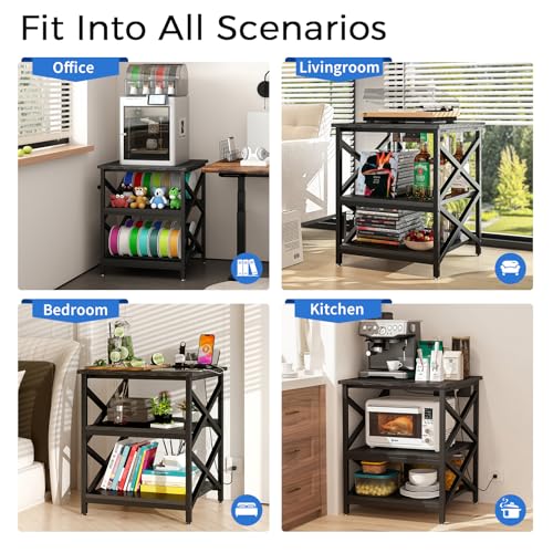 METYERRY Large Printer Stand with Power Outlet, with Height Adjustable Storage Shelf, 3 Tier Rolling Printer Cart with Industrial Wheels, 23.6 x 23.6 Inches Printer Table for Home Office,Black - color: Black