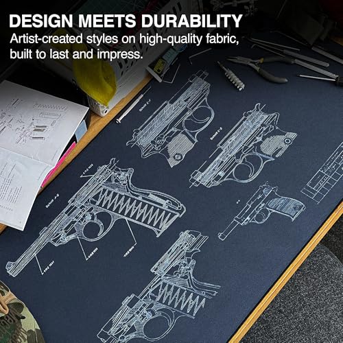 MPCO. Original Large Gaming Desk Mat – 36" x 17" Aeroglyde Blueprints Pistol 38 – Blue Full Desk Mouse Pad for Smooth Precision – Non-Slip, Washable Extra-Large PC Mouse Pad for Gaming Sessions - color: Aeroglyde Pistol 38 – Blue