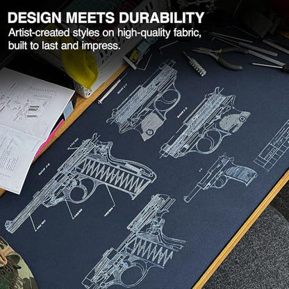 MPCO. Original Large Gaming Desk Mat – 36" x 17" Duraglyde Blueprints Pistol 38 – Blue Full Desk Mouse Pad for Smooth Precision – Non-Slip, Washable Extra-Large PC Mouse Pad for Gaming Sessions - color: Duraglyde Pistol 38 – Blue